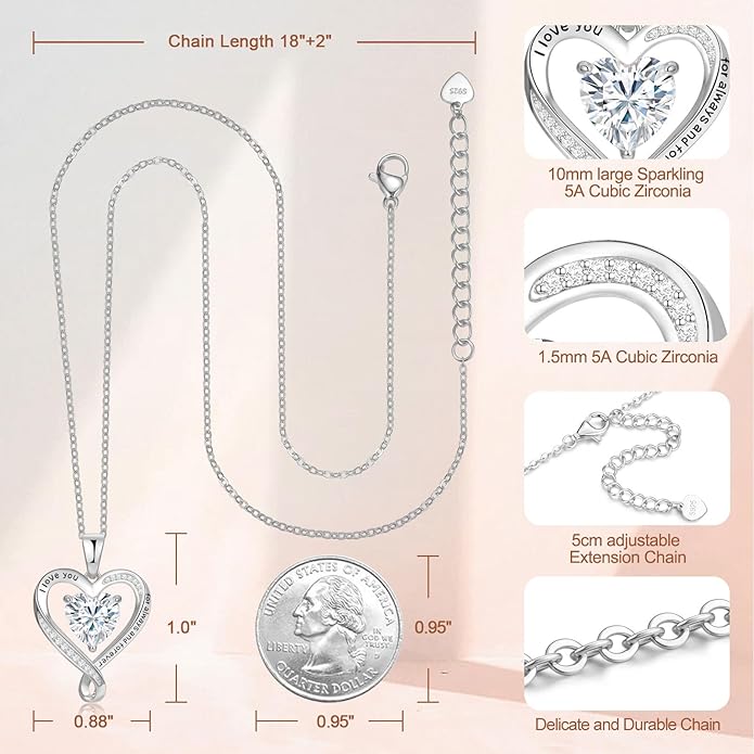 Birthday Gifts for Women Wife Infinity Heart Birthstone I Love You Necklace for Women S925 Sterling Silver Anniversary Wedding Gifts for Christmas Valentines Mothers Day Women's jewelry Diamond Pendant Necklaces Gift for Her Mom Daughter Grandma