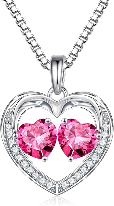 Iefil Birthstone Jewelry for Women - 925 Sterling Silver Birthstone Necklace, Anniversary Birthday Gifts for Women, Jewelry Gifts for Her Wife Mom Daughter