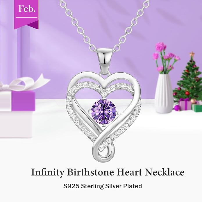 Infinity Heart Birthstone Necklace for Women Wife 18K Rose Gold Plated,Anniversary for Women Wife Her Birthday Gift for Girlfriend Mom Daughters, I Love You Women's Jewelry