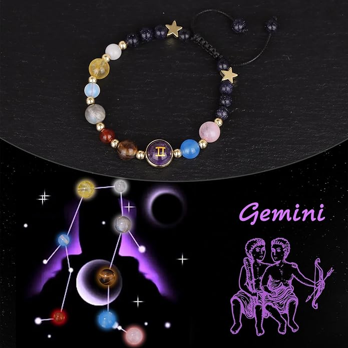 Zodiac Bracelets for Women Men,12 Constellations Healing Crystal Stone Beads Bracelet Birthday Zodiac Gifts Horoscope Spiritual Jewelry Bracelet Gifts