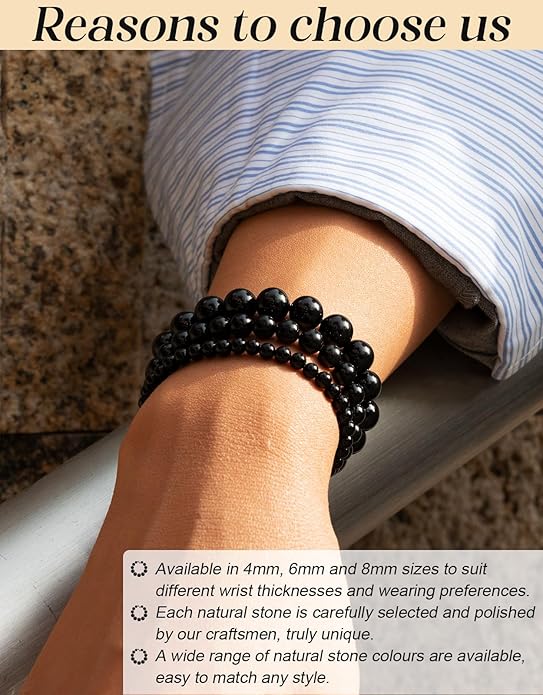 Handmade Natural Stone Beaded Stretch Bracelets,Healing Crystals Protection Bracelet,Spiritual Jewelry Gifts for Women & Men,Replacement Beads Included