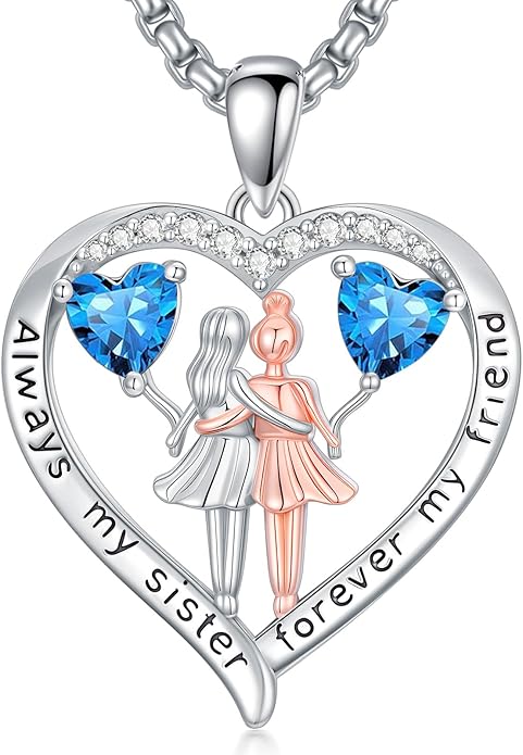 Always My Sister Forever My Friend Birthstone Pendant Necklace Women Jewelry Christmas Valentine Mothers Day Birthday Gifts for Women Sister From Sister