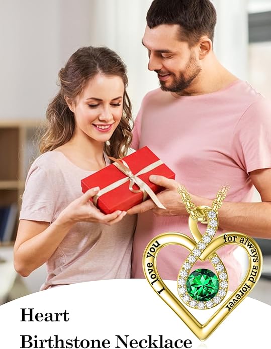 I Love You For Always and Forever Birthstone Necklace Infinity Love Heart Pendant Jewelry Christmas Valentine Mothers Day Birthday Gifts for Women Her Wife Girlfriend