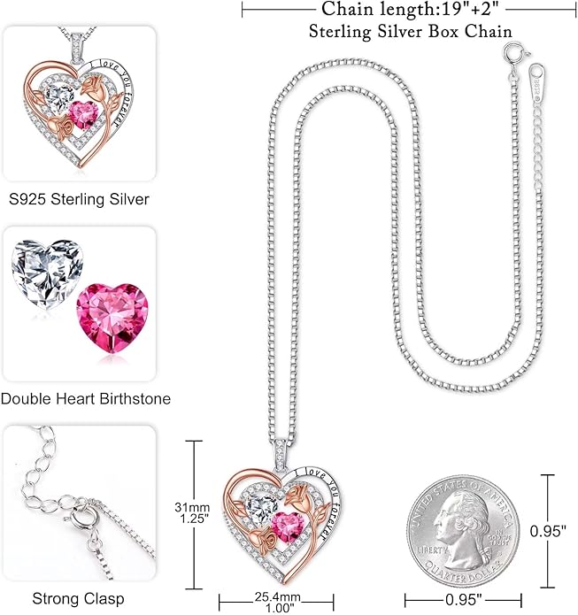 Iefil Birthstone Necklace for Women - Sterling Silver Birthstone Necklace Anniversary Birthday Gifts for Her Wife Mom Daughter