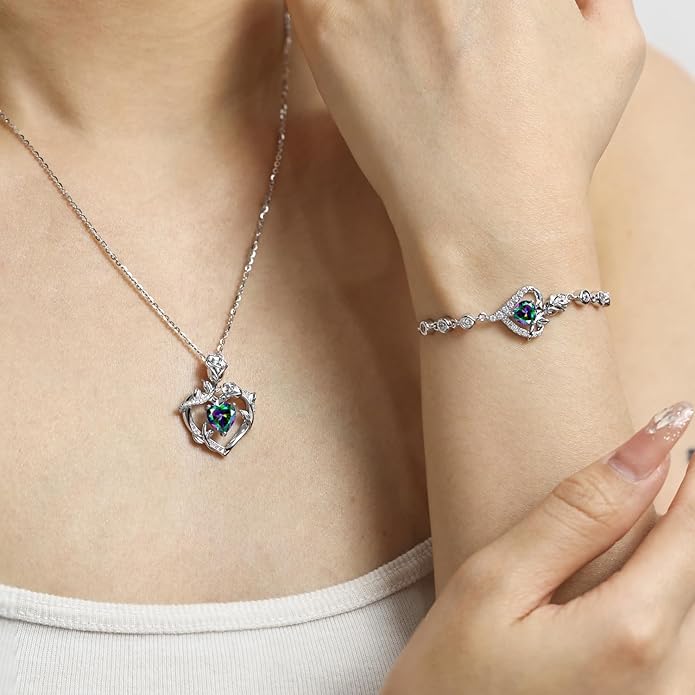 AGVANA Rose Birthstone Necklace for Women Sterling Silver Rose Flower Heart Necklace Fine Jewelry Anniversary Birthday Gifts for Women Wife Mom Her, Length: 18"+2"