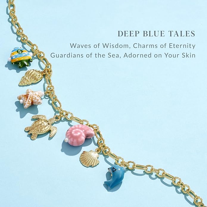 KissYan Charm Necklace for Women, 14K Gold Plated Heart Starfish Sun Pendant Fashion Link Chain Boho Summer Beach Jewelry Gifts