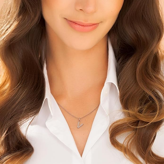 PEORA Letter A to Z Lab Grown Diamond Initial Pendant Necklace in Sterling Silver, F-G Color, VS Clarity, with 18 inch Chain