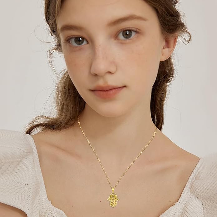 Hamsa Necklace 925 Sterling Silver Evil Eye/Lotus Flower/Star of David/Chai/Yin Yang Hamsa Hand Pendant Jewelry Hand of Fatima Gifts for Women