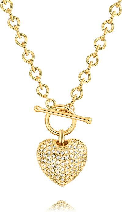 18k Gold Chain Link Necklace for Women, Baroque Pearl/Compass Pendant Necklace