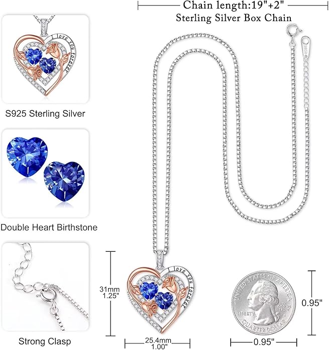 Iefil Birthstone Necklace for Women - Sterling Silver Birthstone Necklace Anniversary Birthday Gifts for Her Wife Mom Daughter