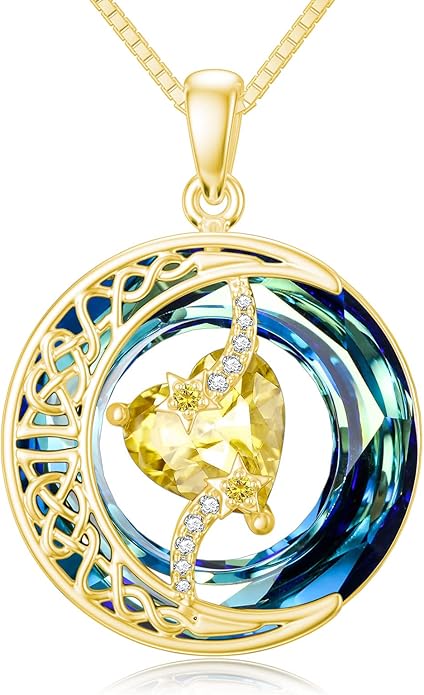TOUPOP Birthstone Necklace 925 Sterling Silver Moon and Star Pendant with Blue Crystal Celtic Moon Jewelry Birthday Christmas Gifts for Women Mom Wife Her Daughter