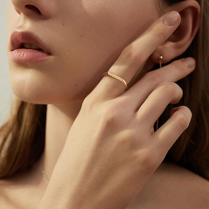 YeGieonr 925 Sterling Silver Rings for Women, 14K Gold Stackable Ring with Engraved Flower, Womens Stackable Rings Jewlery