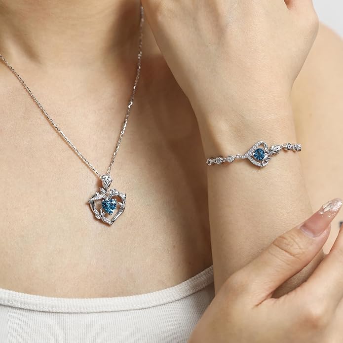 AGVANA Rose Birthstone Necklace for Women Sterling Silver Rose Flower Heart Necklace Fine Jewelry Anniversary Birthday Gifts for Women Wife Mom Her, Length: 18"+2"