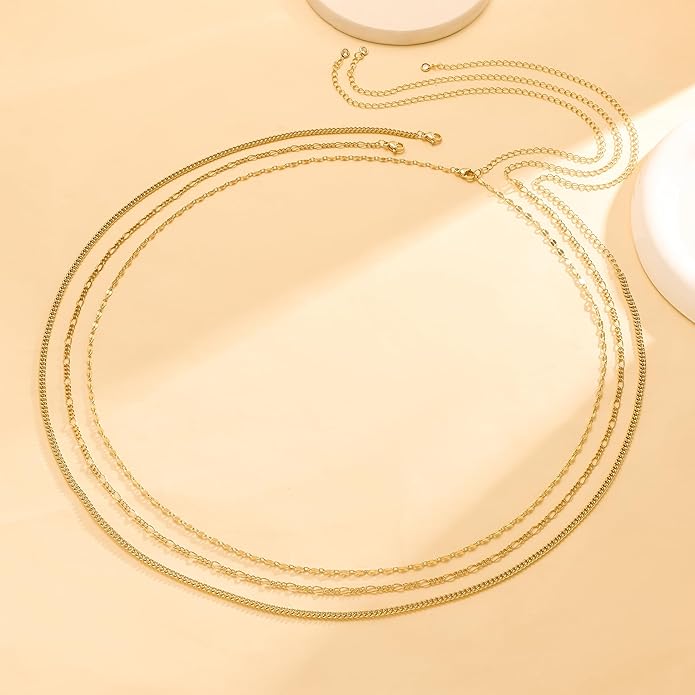 CHESKY Gold Waist Chain for Women, 14K Gold Plated Silver Layered Belly Belt Chains Sexy Bikini Beach Waist Beads Chain Waterproof Snake Pearl Cuban Body Chain Summer Jewelry Accessories for Women