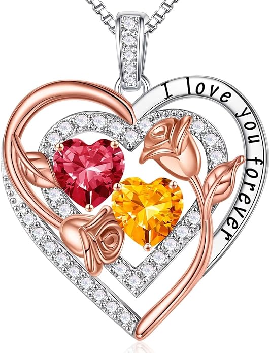 Iefil Birthstone Necklace for Women - Sterling Silver Birthstone Necklace Anniversary Birthday Gifts for Her Wife Mom Daughter