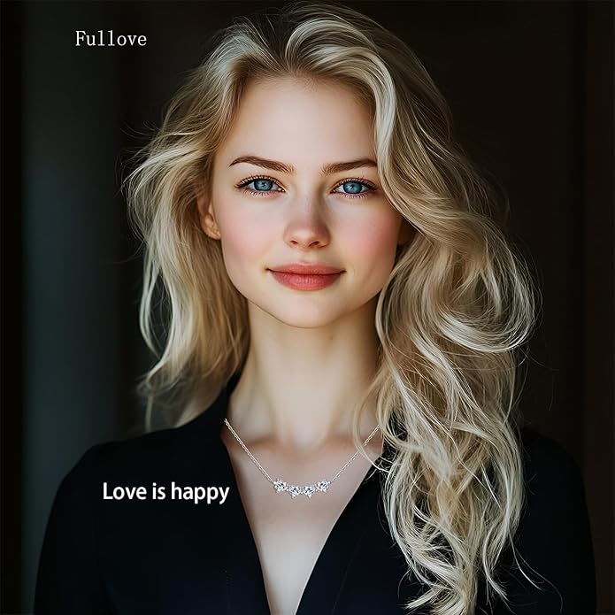 Luckylove 4-Leaf Clover & 4-Heart Smile 2-In-1 Necklace for Women, 4 x 1-0.5 ct Heartshape Moissanite, Sterling Silver Jewelry, Anniversary Birthday Christmas Valentines Day Gifts For Wife Girlfriend Her