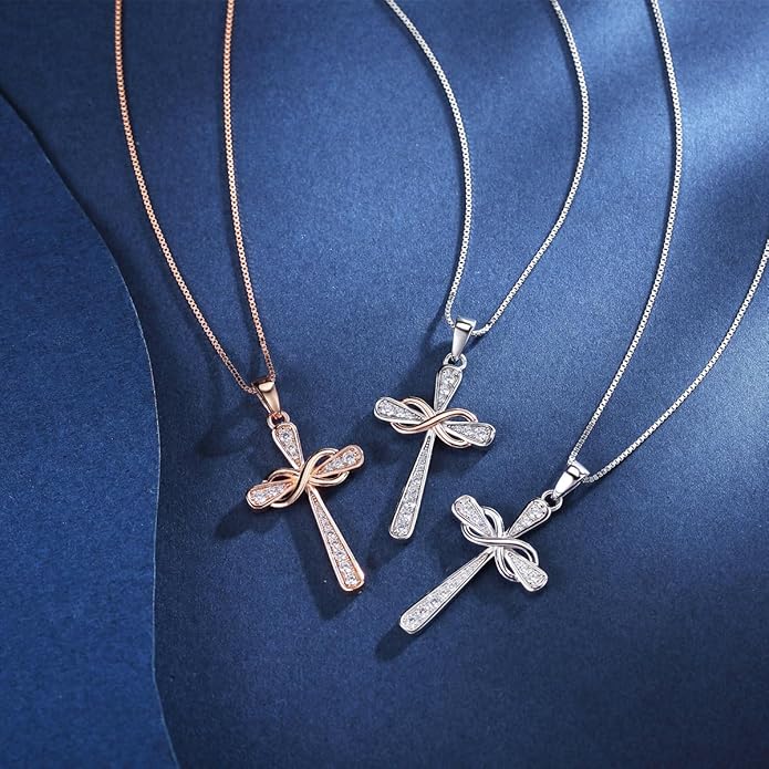925 Sterling Silver Cross Necklace for Women Big Faith Infinity Pendant Necklace Silver Chain 18+2''