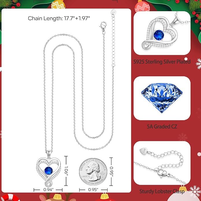 Infinity Heart Birthstone Necklace for Women Wife 18K Rose Gold Plated,Anniversary for Women Wife Her Birthday Gift for Girlfriend Mom Daughters, I Love You Women's Jewelry