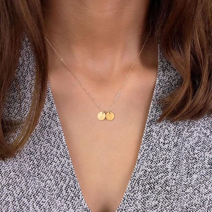 Two Initial Necklace for Women, 14K Gold Plated Dainty You and Her Initial Necklace Relationship Jewelry Mothers Day Valentines Gifts for Women Mom Friend Sister Her Birthday