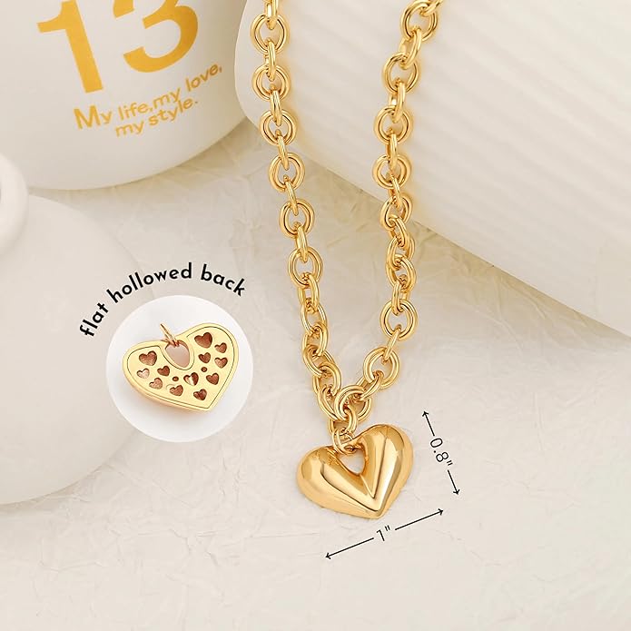 18k Gold Chain Link Necklace for Women, Baroque Pearl/Compass Pendant Necklace