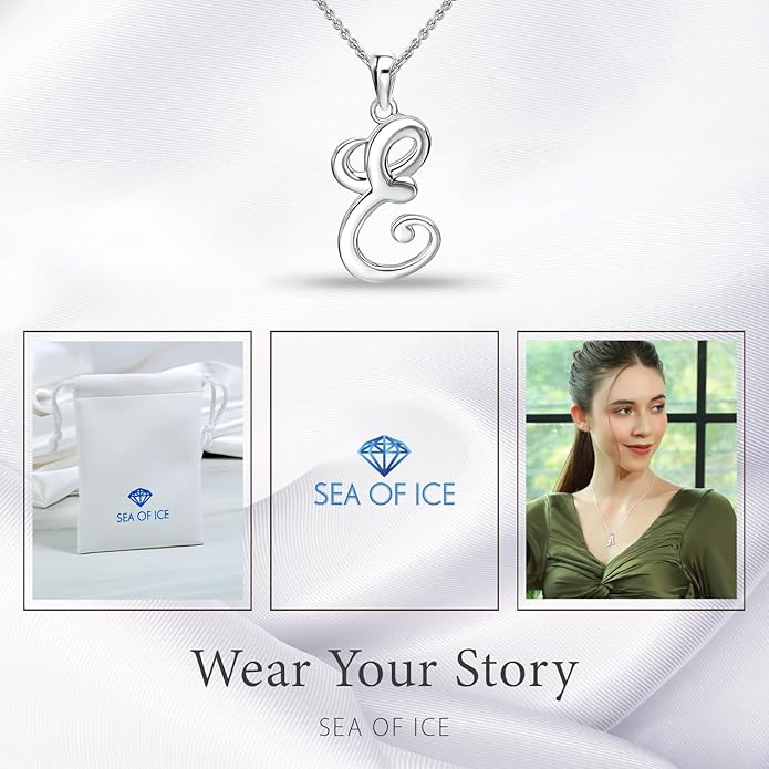 SEA OF ICE Letter Initial Necklace, Alphabet Letter Pendant Necklace, Sterling Silver, Gold, Rose Gold Necklace for Women, Elegant Initial Necklaces, Personalized Custom Women's Necklaces