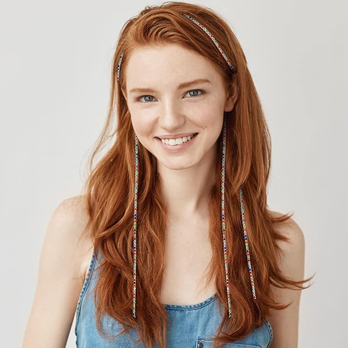 Chunyin 6 Pcs Rhinestone Hair Chains for Women Pearl Charm Rhinestone Hair Jewelry Accessories Crystal Extensions Clips Silver Gold Pins for Braids(Shiny Multi Color)