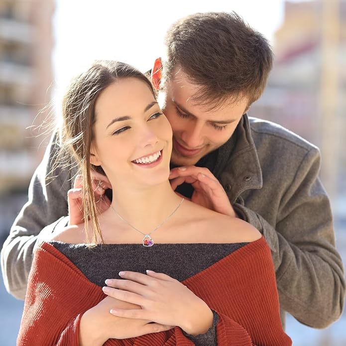 Iefil Birthstone Necklace for Women - 925 Sterling Silver Birthstone Necklace, Anniversary Birthday Gifts for Women Wife Girlfriend, Jewelry for Mom Daughter