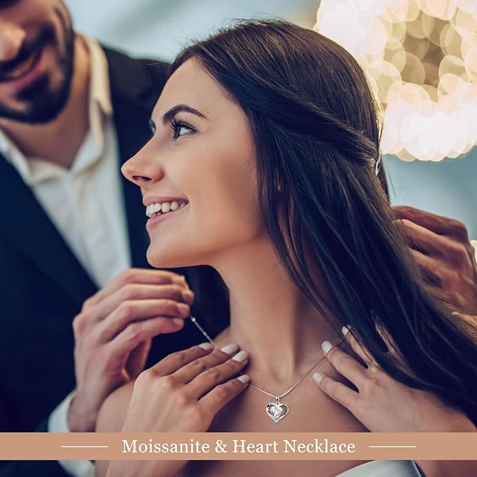 MOOSEA Moissanite Heart Pendant Necklaces for Women, 1-3ct D Color VVS1 925 Sterling Silver Anniversary Birthday Gifts for Women Wife Girlfriend Jewelry Moissanite Necklace
