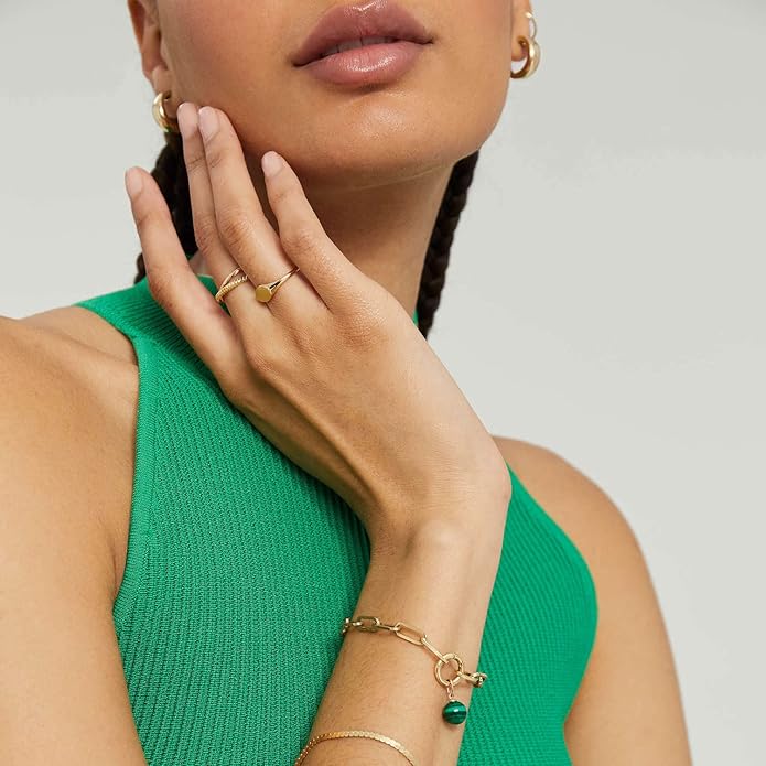 Kainier 14K Gold Plated Signet Rings Stackable Plain Slim Oval-shaped Thin Pinky Band for Women - 1.5mm Classic Dainty Cute Stacking Ring with Comfort Fit - Sizes 5-10