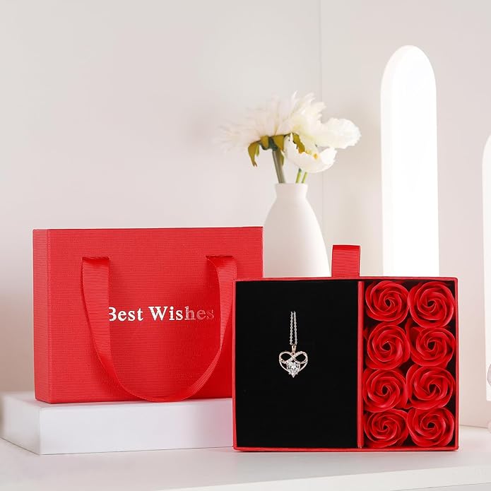 Rose Gold Birthstone Necklaces Heart Birthstone Pendant Necklaces For Women Valentine's Day Mother's Day Anniversary Christmas Gifts