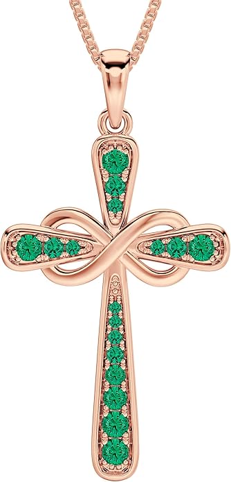 YL 925 Sterling Silver Cross Necklace for Women Halo Infinity Pendant Birthstone Jewelry for Mom