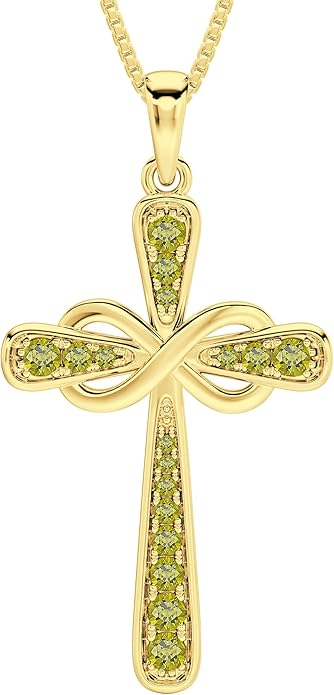 YL 925 Sterling Silver Cross Necklace for Women Halo Infinity Pendant Birthstone Jewelry for Mom