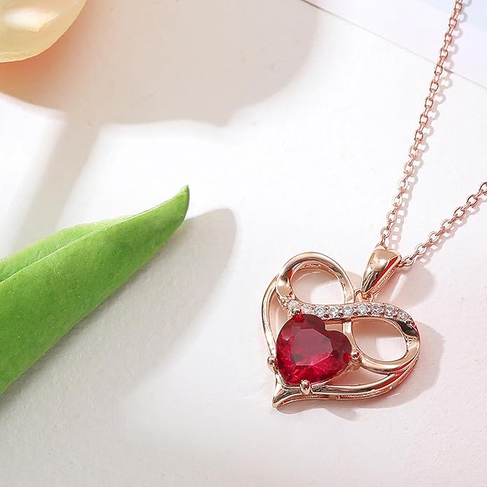Rose Gold Birthstone Necklaces Heart Birthstone Pendant Necklaces For Women Valentine's Day Mother's Day Anniversary Christmas Gifts