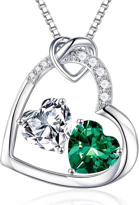 Iefil Birthstone Necklace for Women - 925 Sterling Silver Birthstone Necklace, Anniversary Birthday Gifts for Women Wife Girlfriend, Jewelry for Mom Daughter