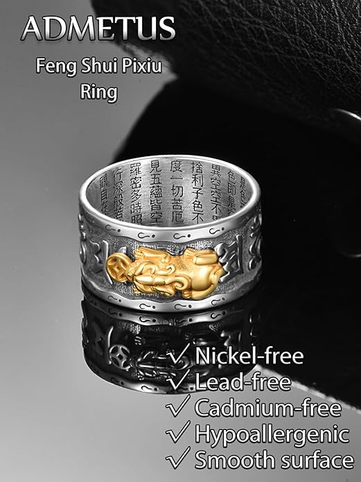 ADMETUS 925 Sterling Silver Feng Shui Rings Lucky Pixiu Band Rings for Men Fengshui Ring Jewelry Gifts for Men Rings Size 7-13