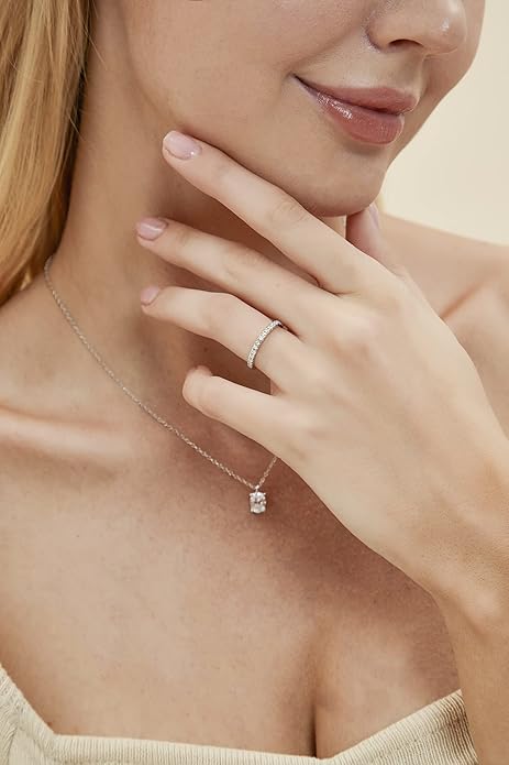 EAMTI 2mm 925 Sterling Silver Wedding Band Cubic Zirconia Half Eternity Stackable Engagement Ring Size 3-13