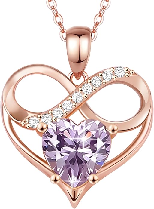 Rose Gold Birthstone Necklaces Heart Birthstone Pendant Necklaces For Women Valentine's Day Mother's Day Anniversary Christmas Gifts