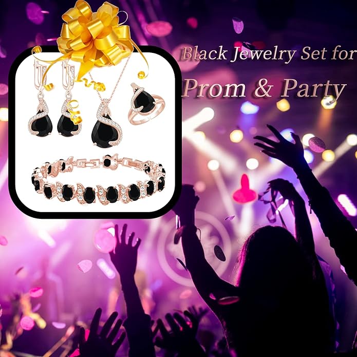 GZWHD Jewelry Set for Women Water Drop Cubic Zirconia Artificial Crystal Earrings Pendant Necklace Open Ring Tennis Bracelet Wedding Anniversary Birthday Engagement Gift for Bridesmaid Wife Girlfriend Friend