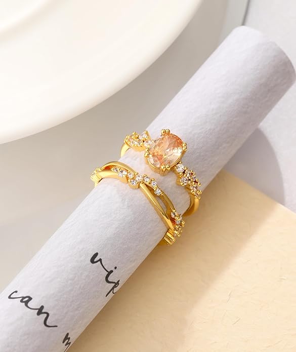 WFYOU Gold Rings for Women that Don't Tarnish Cubic Zirconia Ring Stackable Rings for Women Dainty 14K Gold Plated Rings Set Wedding Bands for Women Gold Jewelry Ring Size 6 7 8 9 10