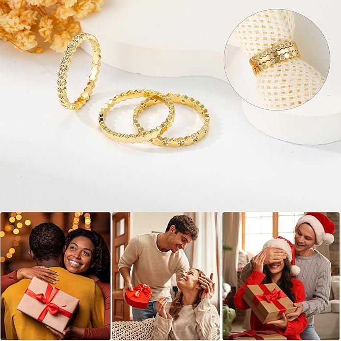 WEDDINEN Stackable Sterling Silver Rings for Women Non Tarnish Dainty 14K Gold Plated Stack Thin Rings Cubic Zirconia Thumb Ring Set Statement Wedding Bands Engagement Rings Jewelry Gifts Size 6-10