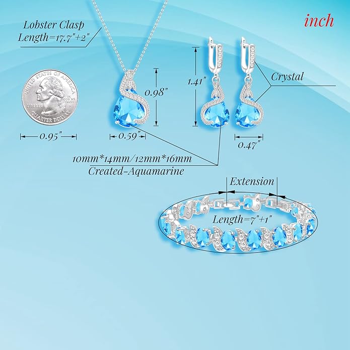 GZWHD Jewelry Set for Women Water Drop Cubic Zirconia Artificial Crystal Earrings Pendant Necklace Open Ring Tennis Bracelet Wedding Anniversary Birthday Engagement Gift for Bridesmaid Wife Girlfriend Friend