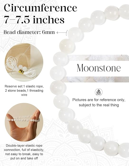 Handmade Natural Stone Beaded Stretch Bracelets,Healing Crystals Protection Bracelet,Spiritual Jewelry Gifts for Women & Men,Replacement Beads Included