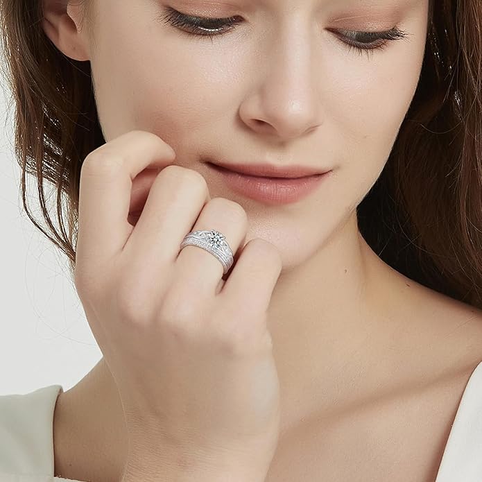 Vintage Celtic Knot Women's Engagement Ring Sets 925 Sterling Silver/14K Gold Plated Stackable Wedding Bands Rings AAAAA Cubic Zirconia Women Bridal Sets Wedding Ring Band Width 1.8mm Size 5-9