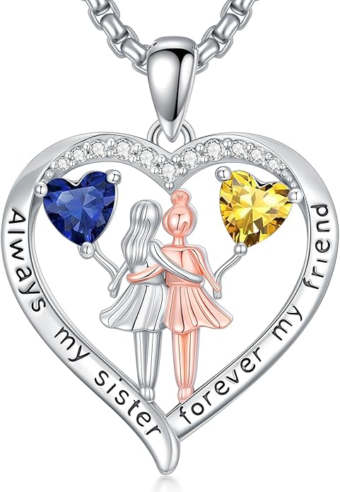 Always My Sister Forever My Friend Birthstone Pendant Necklace Women Jewelry Christmas Valentine Mothers Day Birthday Gifts for Women Sister From Sister