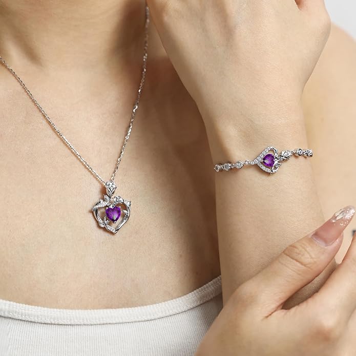 AGVANA Rose Birthstone Necklace for Women Sterling Silver Rose Flower Heart Necklace Fine Jewelry Anniversary Birthday Gifts for Women Wife Mom Her, Length: 18"+2"