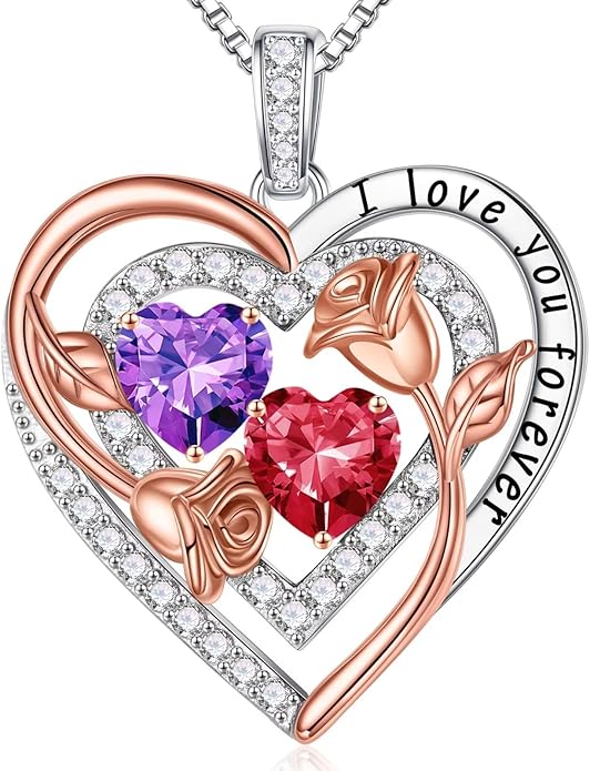 Iefil Birthstone Necklace for Women - Sterling Silver Birthstone Necklace Anniversary Birthday Gifts for Her Wife Mom Daughter