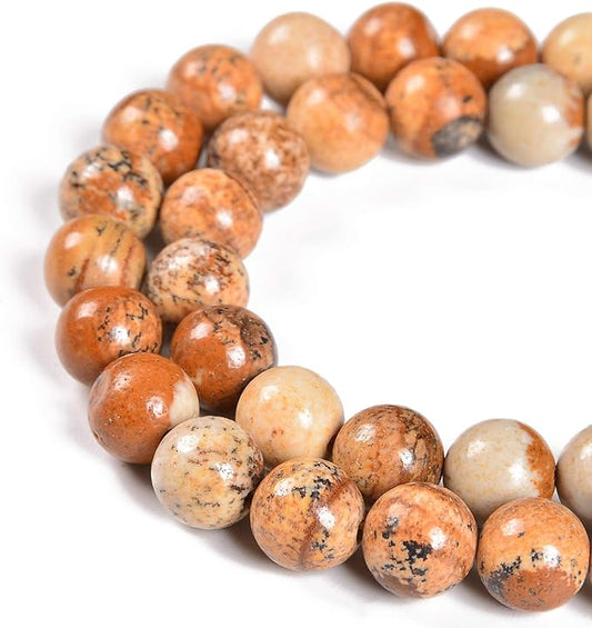 36pcs 10mm Natural Yellow Picture Jasper Gemstone Round Spacer Loose Stone Beads for Jewelry Making 15.5" 1 Strand (Yellow Picture Jasper, 10mm 36Beads)