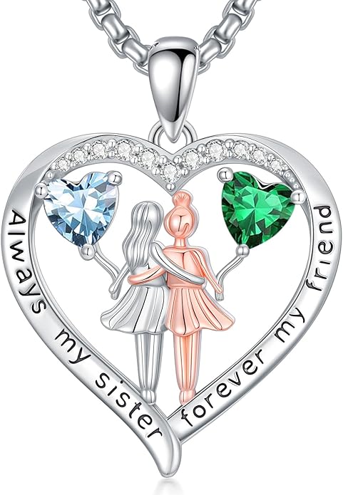 Always My Sister Forever My Friend Birthstone Pendant Necklace Women Jewelry Christmas Valentine Mothers Day Birthday Gifts for Women Sister From Sister