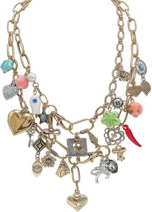 Chunky Retro Heart Necklace for Women Antique Layer Beach Ocean Moon Stars Western Boho Charm Necklaces Retro Link Chain Jewelry