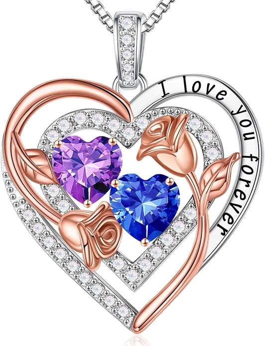 Iefil Birthstone Necklace for Women - Sterling Silver Birthstone Necklace Anniversary Birthday Gifts for Her Wife Mom Daughter